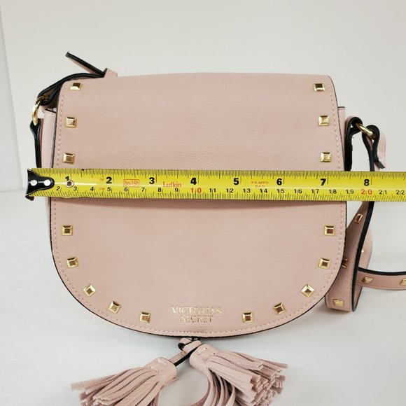 Victoria's Secrets Crossbody Saddle Bag Purse Pink Blush Studded Faux Leather - Picture 4 of 15